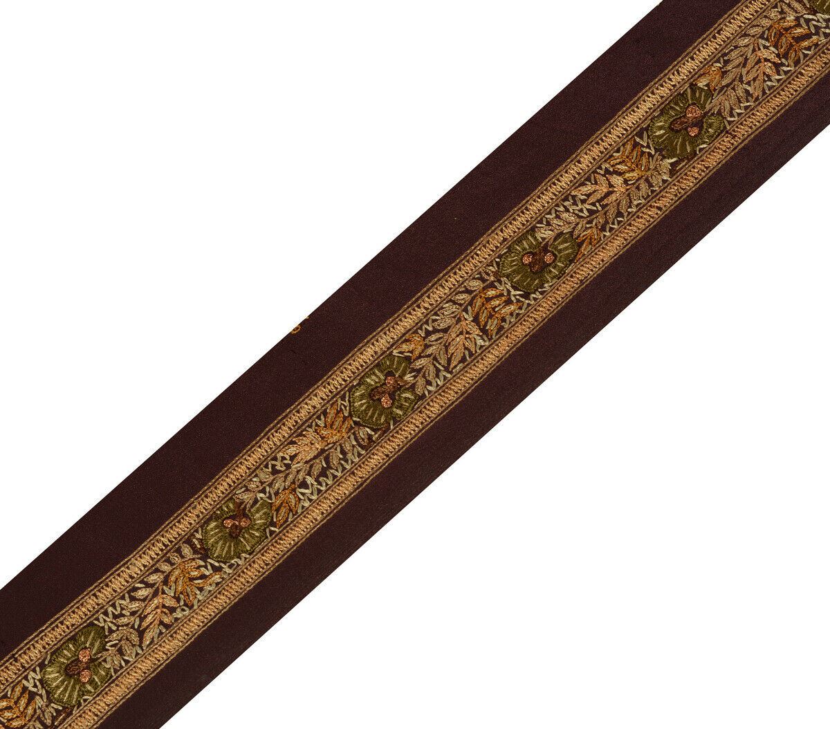 Antique Vtg Saree Border Indian Craft Trim Hand Embroidered Garnet Ribbon Lace