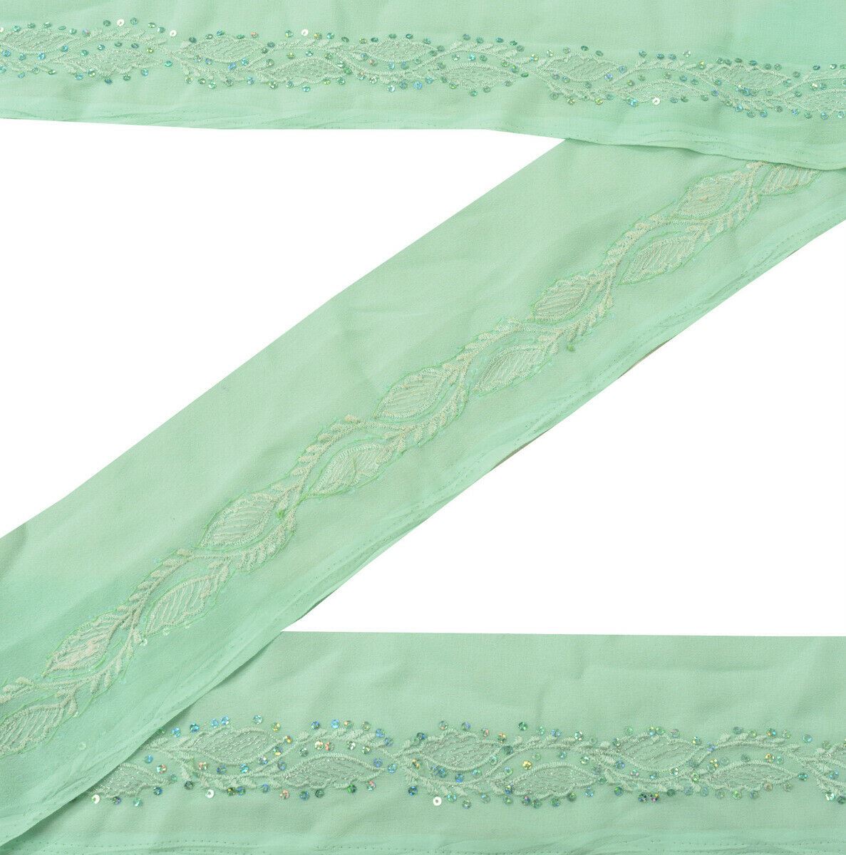 Antique Vintage Saree Border Indian Craft Trim Embroidered Ribbon Lace Green