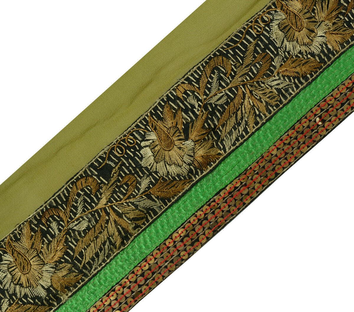 Antique Vintage Saree Border Indian Craft Trim Hand Embroidered Black Ribbon
