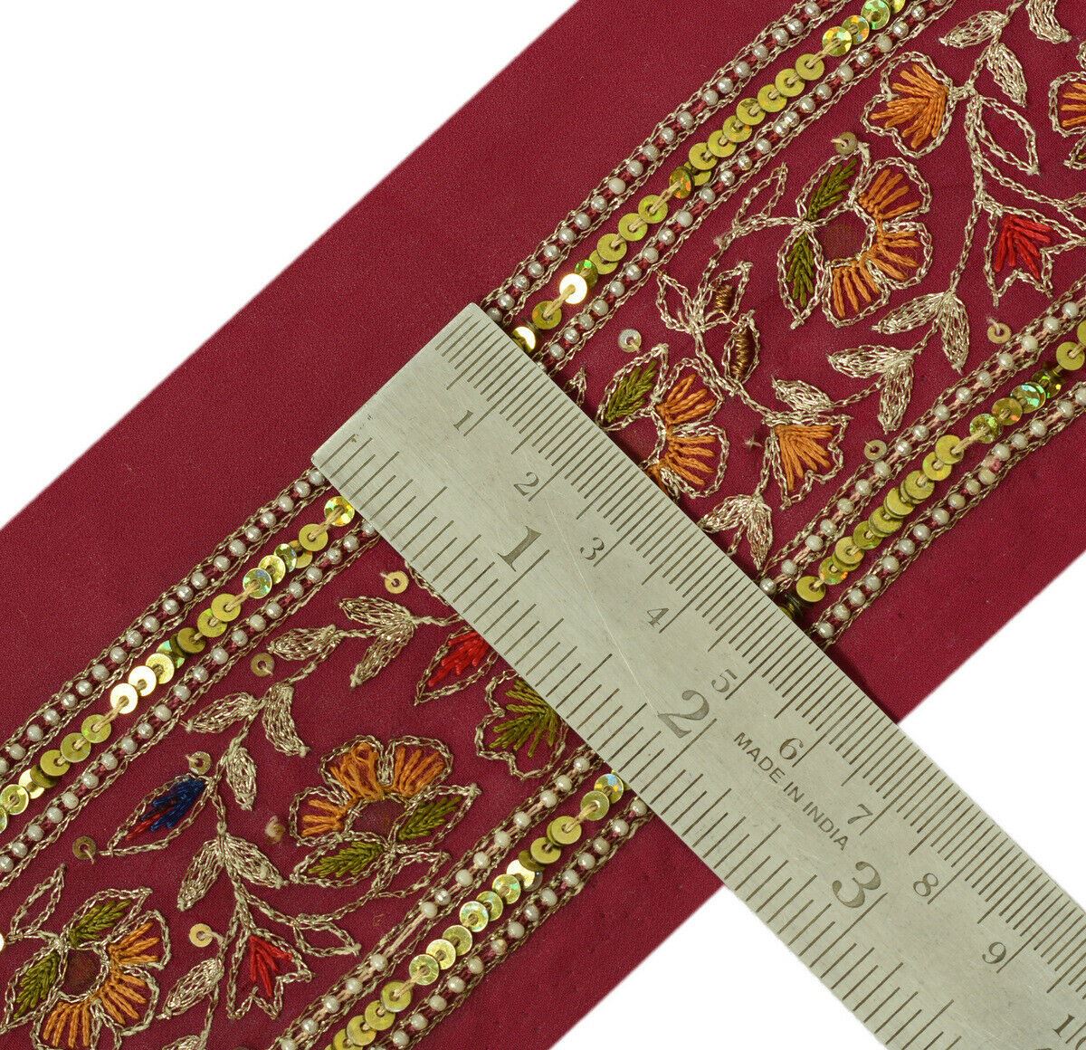 Antique Vintage Saree Border Indian Craft Trim Embroidered Floral Ribbon Lace
