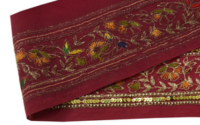 Antique Vintage Saree Border Indian Craft Trim Embroidered Floral Ribbon Lace