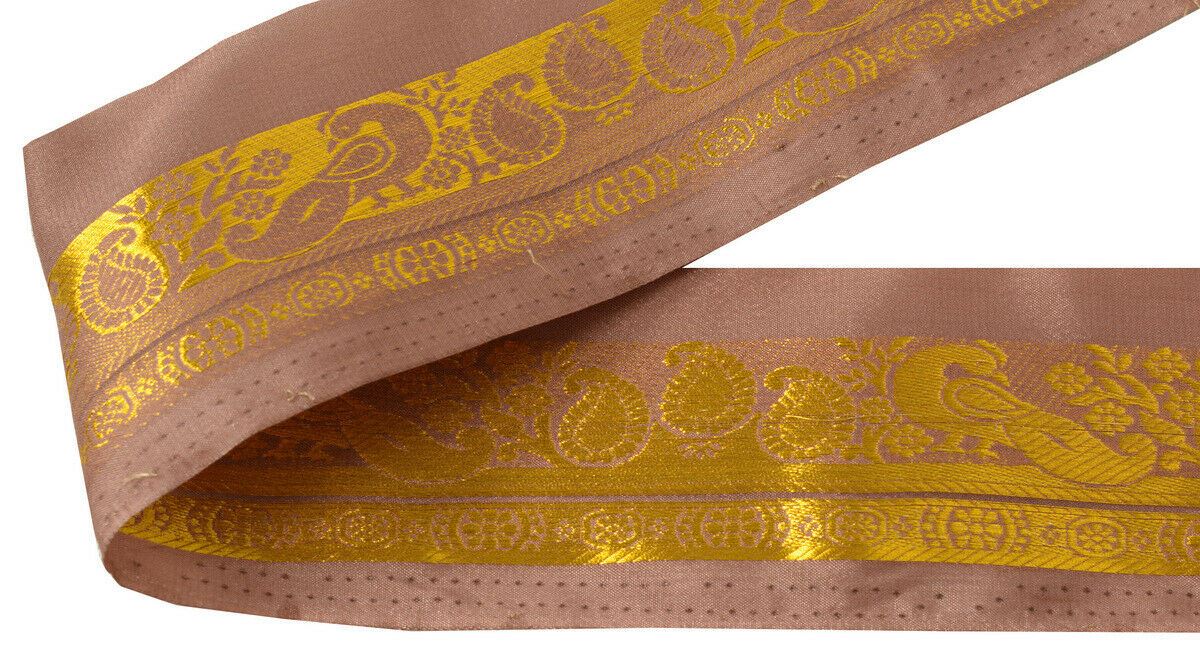 Antique Vintage Saree Border Indian Craft Trim Zari Woven Peacock Paisley Ribbon