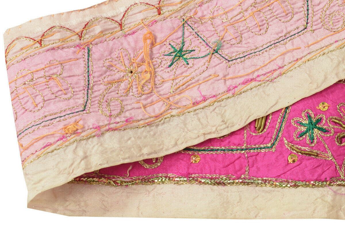Antique Vintage Saree Border Craft Trim Hand Beaded Embroidered Magenta Lace