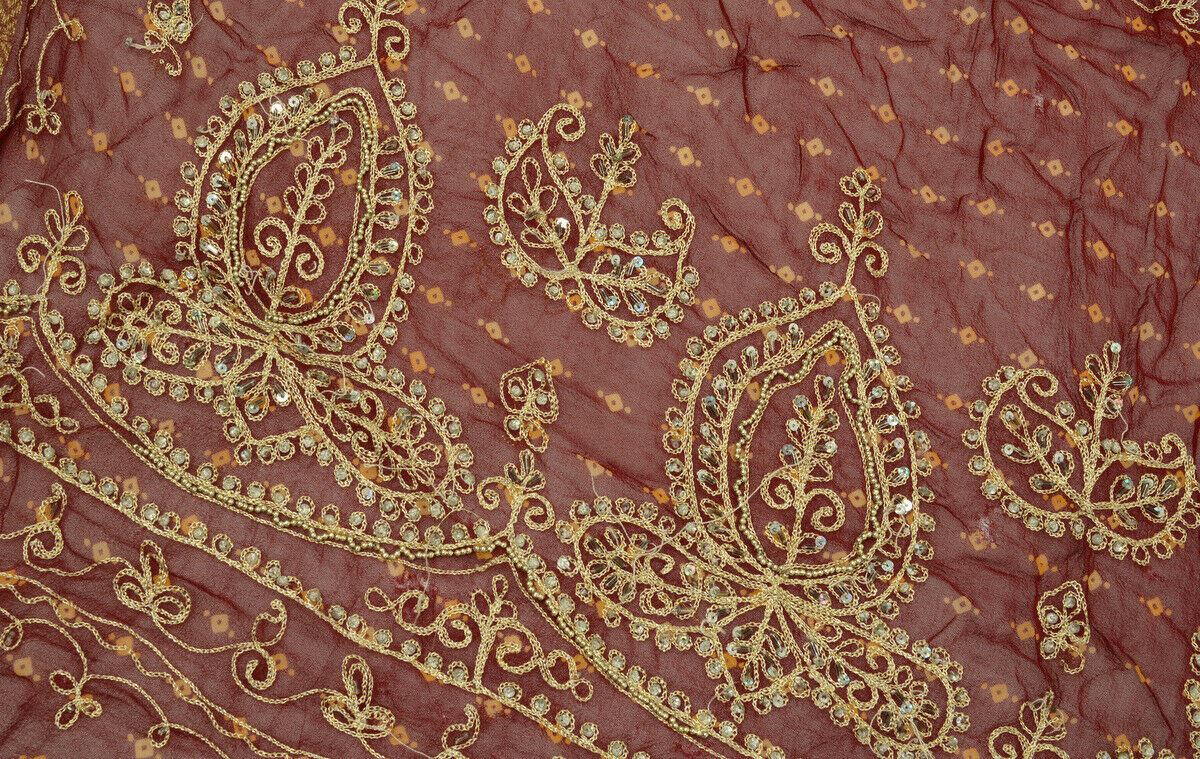 Vintage Saree Multi Purpose Fabric Piece for Sew Craft Embroidered Beaded Maroon
