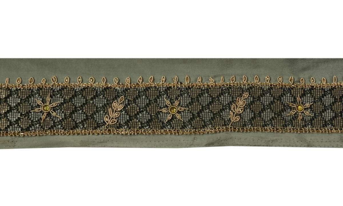 Vintage Sari Border Indian Craft Trim Hand Beaded Zardozi Gray Lace Ribbon