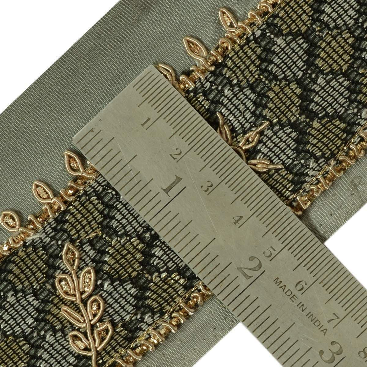 Vintage Sari Border Indian Craft Trim Hand Beaded Zardozi Gray Lace Ribbon