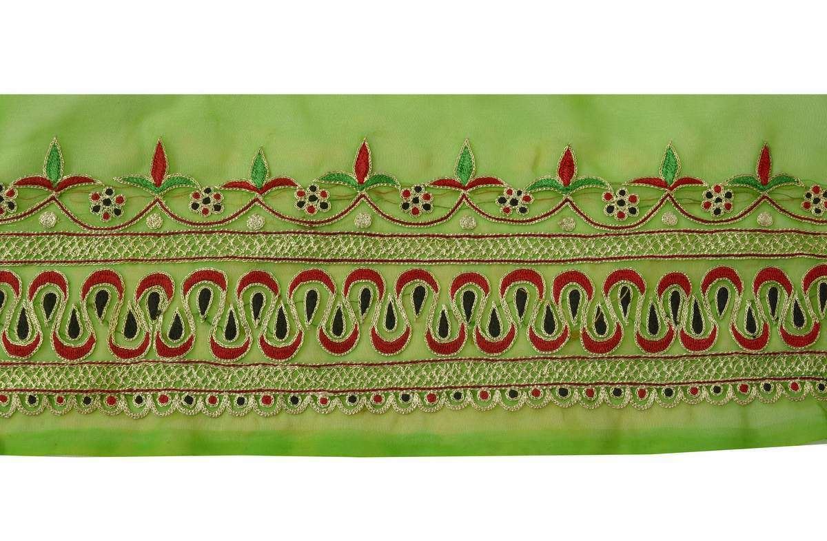 Antique Vintage Sari Border Indian Craft Trim Embroidered Green Lace Ribbon