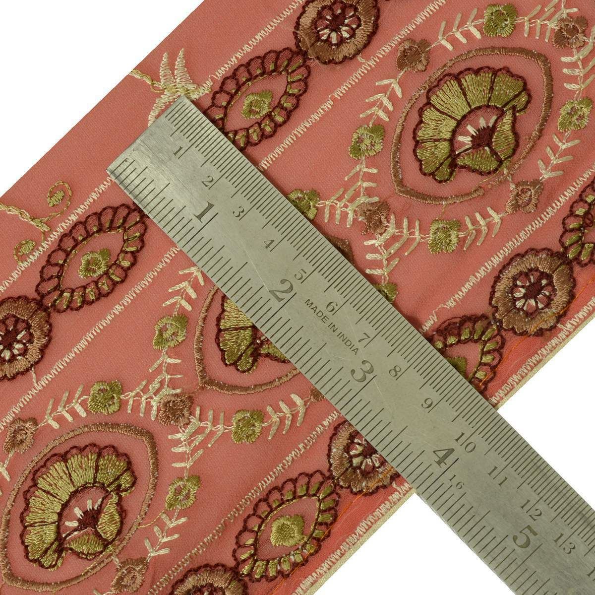 Antique Vintage Sari Border Indian Craft Trim Embroidered Pink Lace Ribbon