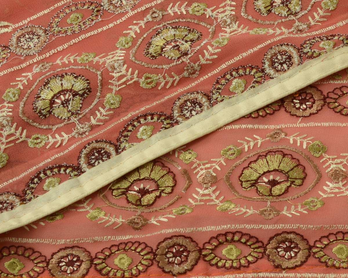 Antique Vintage Sari Border Indian Craft Trim Embroidered Pink Lace Ribbon