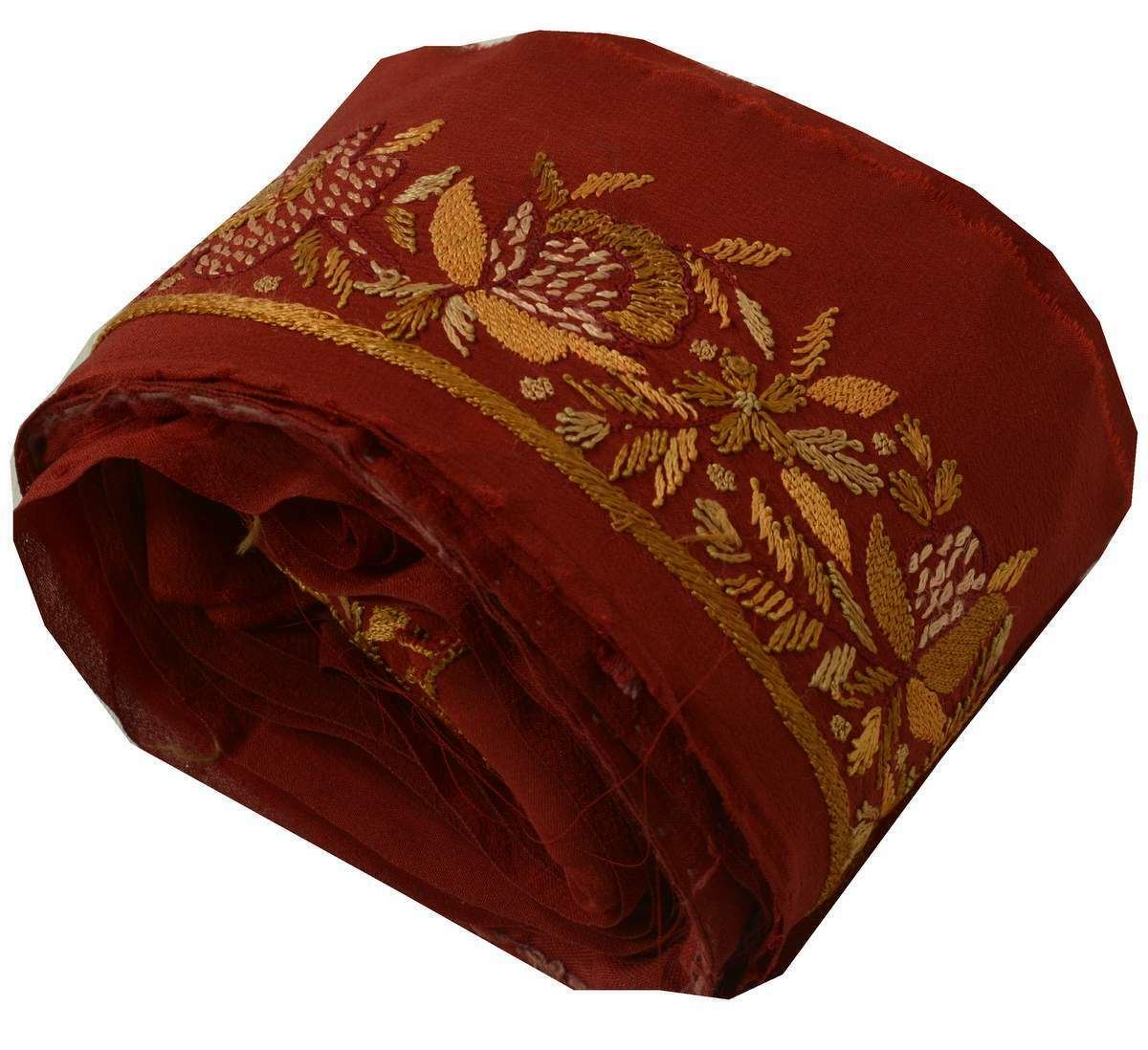 Antique Vintage Sari Border Indian Craft Trim Embroidered Maroon Lace Ribbon