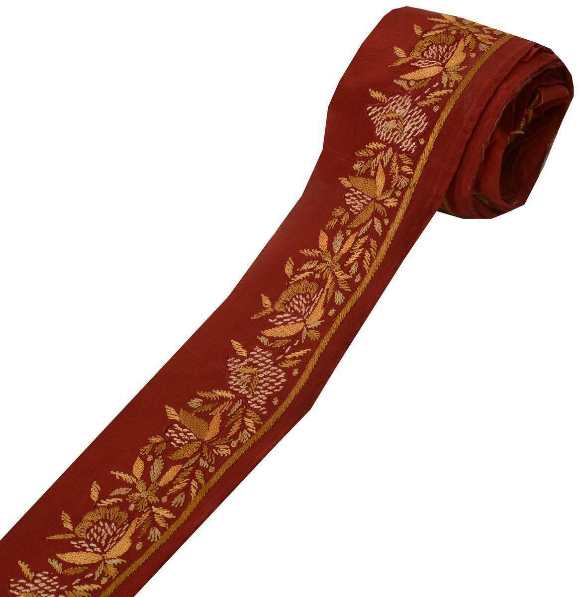 Antique Vintage Sari Border Indian Craft Trim Embroidered Maroon Lace Ribbon