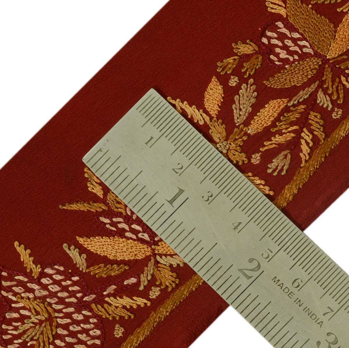 Antique Vintage Sari Border Indian Craft Trim Embroidered Maroon Lace Ribbon