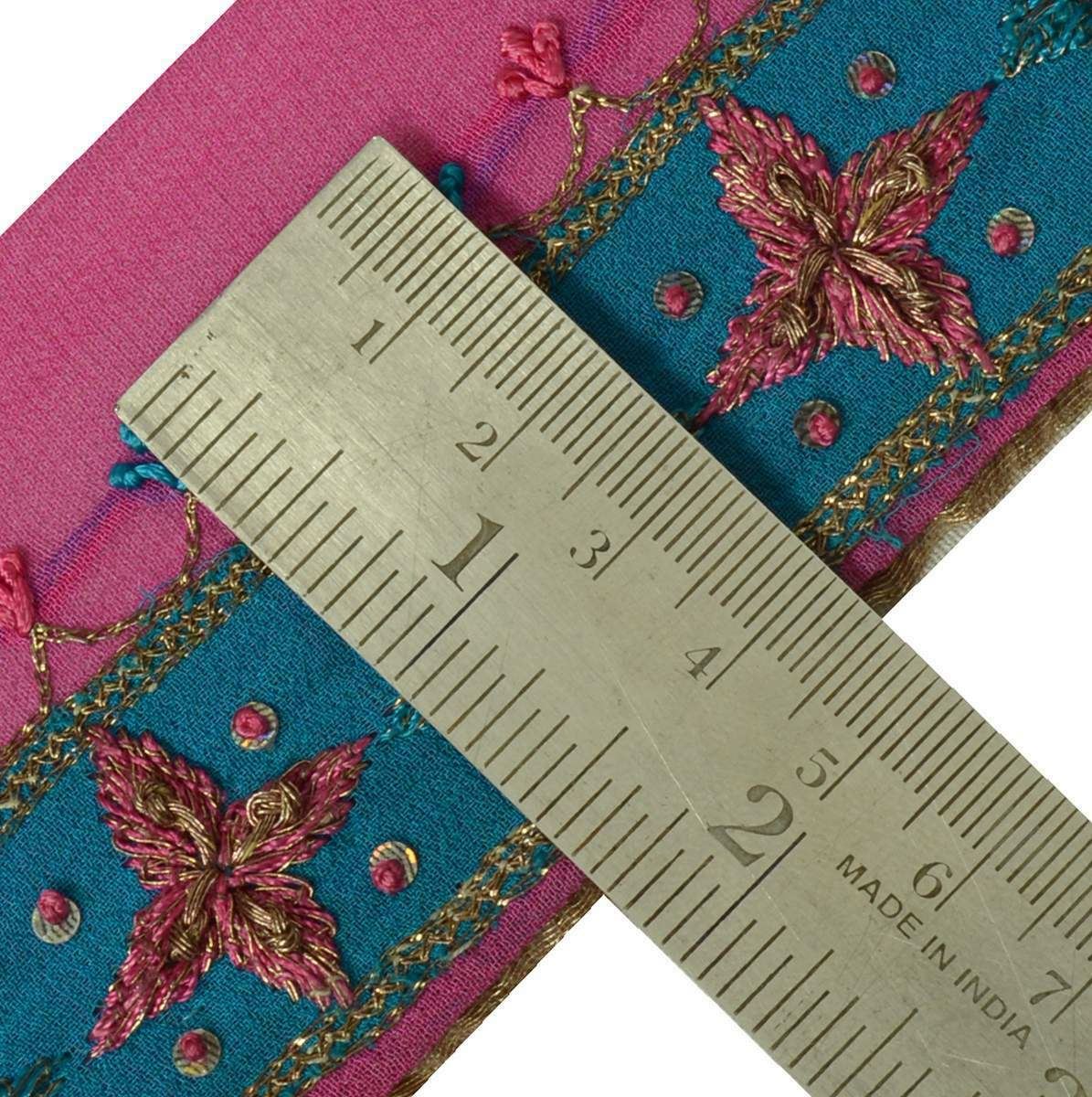 Vintage Sari Border Indian Craft Trim Hand Embroidered Patch Work Lace Ribbon