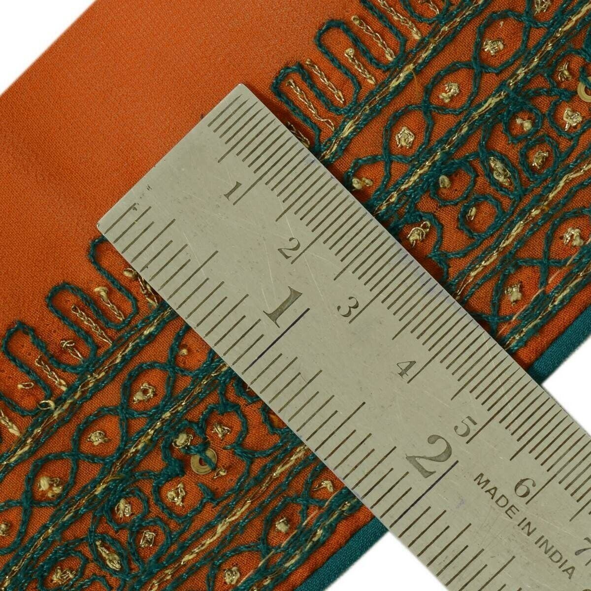 Antique Vintage Sari Border Indian Craft Trim Embroidered Rust Lace Ribbon