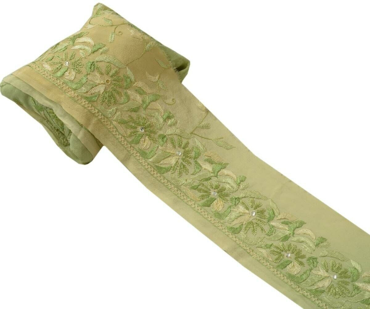 Antique Vintage Sari Border Indian Craft Trim Embroidered Green Lace Ribbon