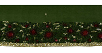 Vintage Sari Border Indian Craft Trim Hand Embroidered Beaded Green Lace Ribbon