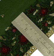 Vintage Sari Border Indian Craft Trim Hand Embroidered Beaded Green Lace Ribbon