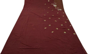 Vtg Saree 100% Pure Georgette Silk Patch Work Scrap Fabric for Craft Deep Mauve