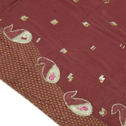 Vtg Saree 100% Pure Georgette Silk Patch Work Scrap Fabric for Craft Deep Mauve