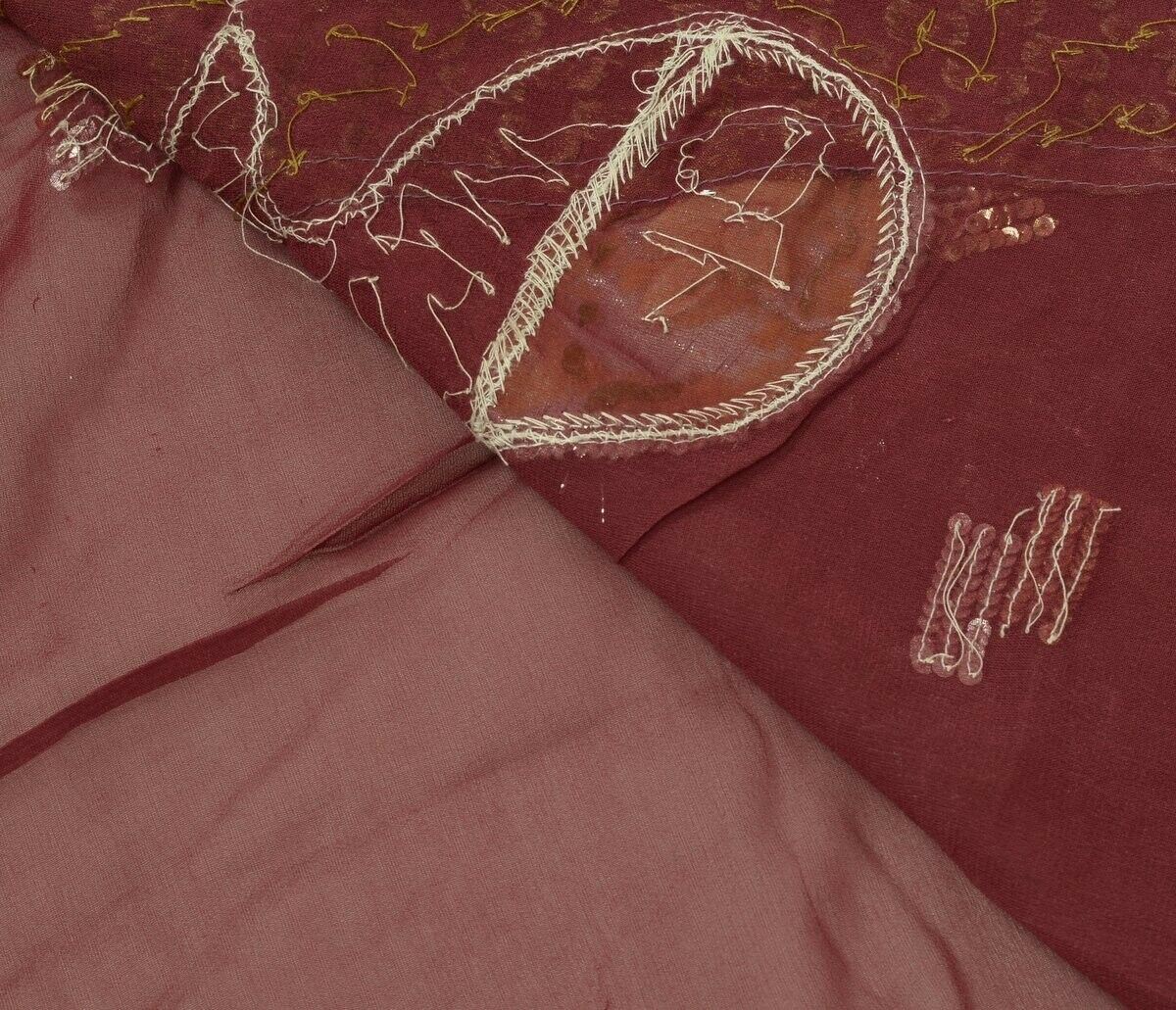 Vtg Saree 100% Pure Georgette Silk Patch Work Scrap Fabric for Craft Deep Mauve