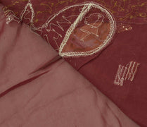 Vtg Saree 100% Pure Georgette Silk Patch Work Scrap Fabric for Craft Deep Mauve