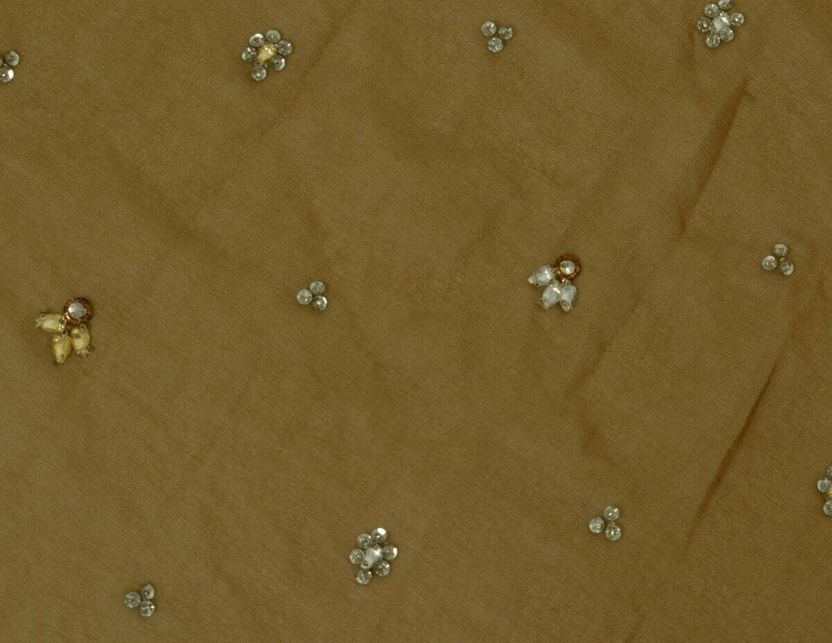 Indian Art Silk Vintage Sari Remnant Scrap Fabric for Sewing Craft Brown