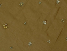 Indian Art Silk Vintage Sari Remnant Scrap Fabric for Sewing Craft Brown