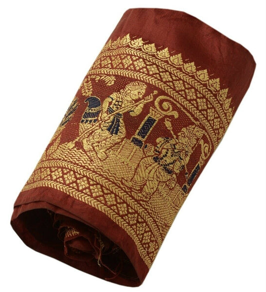 Vintage Sari Border Indian Craft Trim Woven Baluchari Human Ribbon Lace Maroon