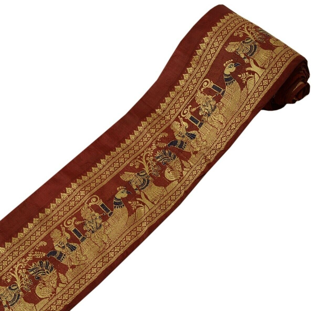 Vintage Sari Border Indian Craft Trim Woven Baluchari Human Ribbon Lace Maroon