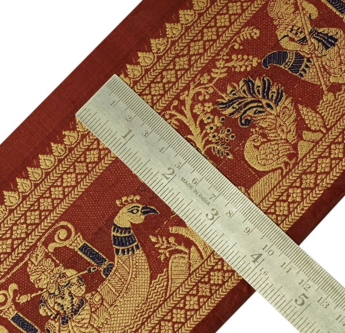 Vintage Sari Border Indian Craft Trim Woven Baluchari Human Ribbon Lace Maroon