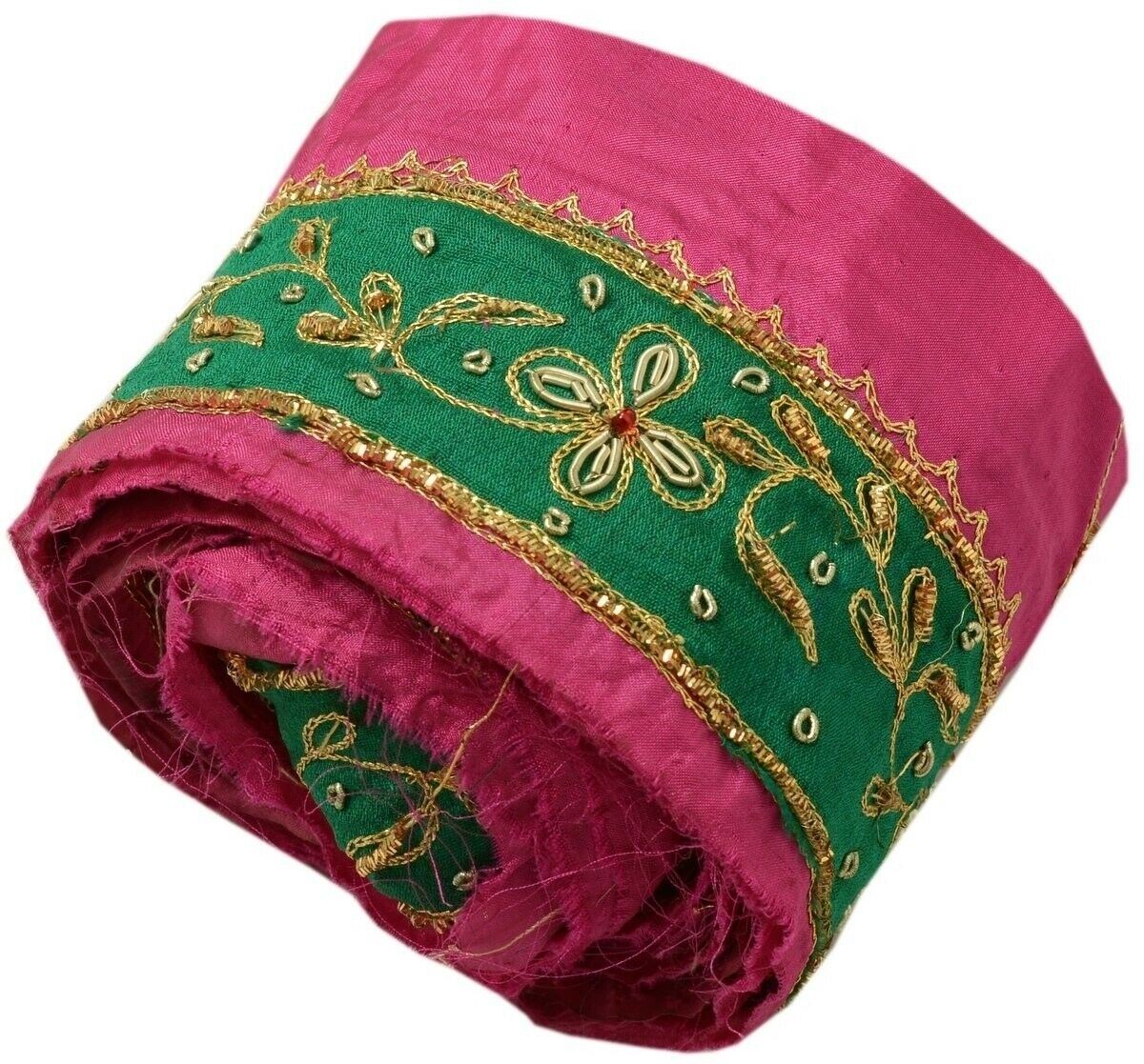Vintage Sari Border Indian Craft Trim Hand Beaded Embroidered Ribbon Lace Green