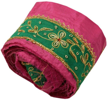 Vintage Sari Border Indian Craft Trim Hand Beaded Embroidered Ribbon Lace Green