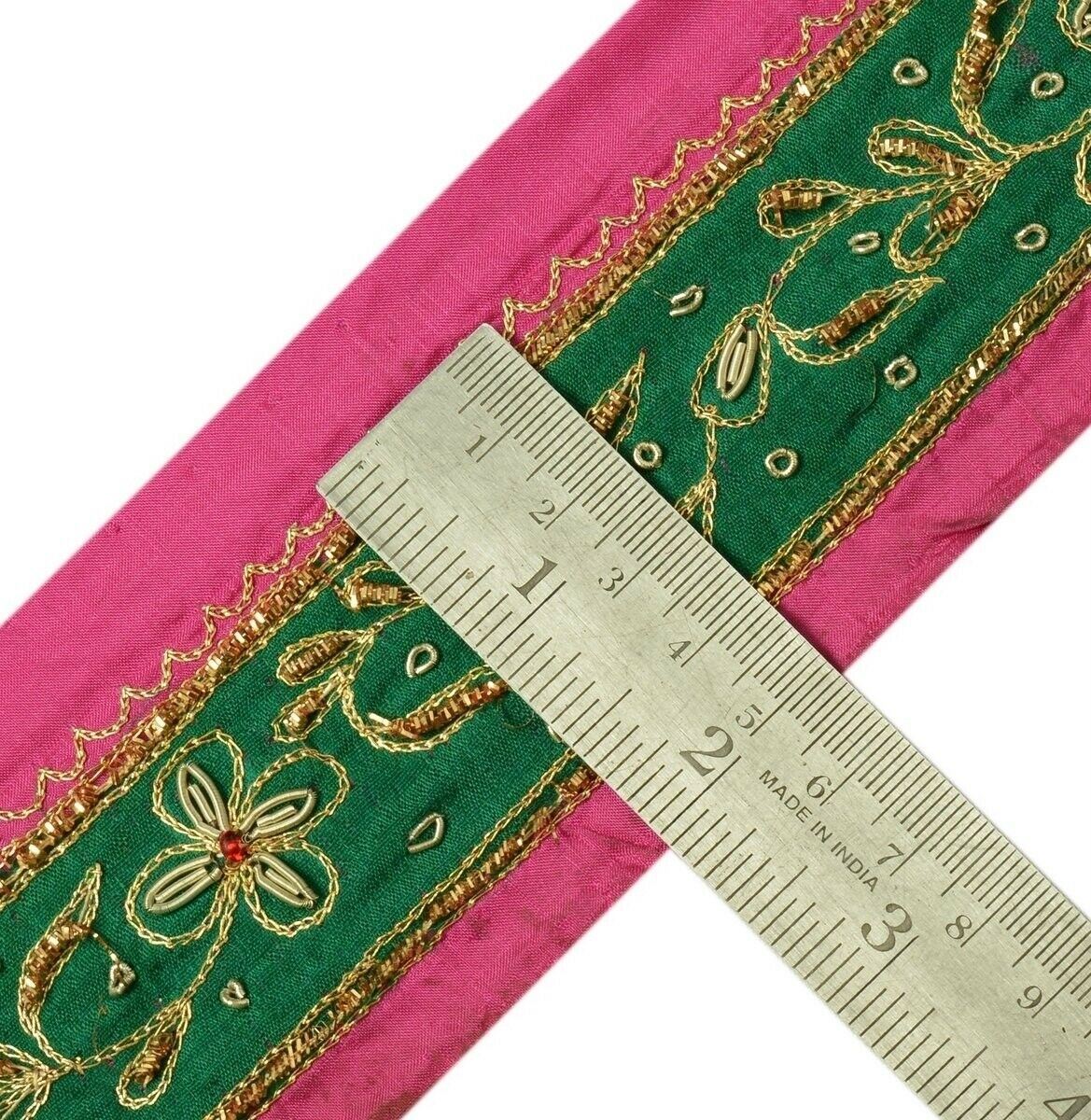 Vintage Sari Border Indian Craft Trim Hand Beaded Embroidered Ribbon Lace Green