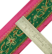 Vintage Sari Border Indian Craft Trim Hand Beaded Embroidered Ribbon Lace Green