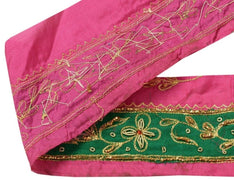 Vintage Sari Border Indian Craft Trim Hand Beaded Embroidered Ribbon Lace Green