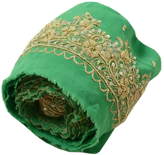 Vintage Sari Border Indian Craft Trim Hand Beaded Embroidered Ribbon Lace Green