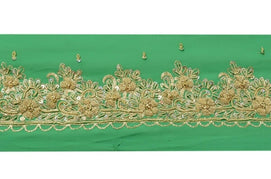 Vintage Sari Border Indian Craft Trim Hand Beaded Embroidered Ribbon Lace Green