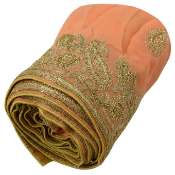 Vintage Sari Border Indian Craft Trim Hand Beaded Embroidered Ribbon Lace Peach