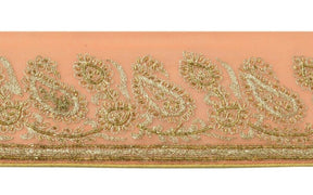 Vintage Sari Border Indian Craft Trim Hand Beaded Embroidered Ribbon Lace Peach
