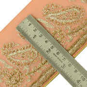 Vintage Sari Border Indian Craft Trim Hand Beaded Embroidered Ribbon Lace Peach