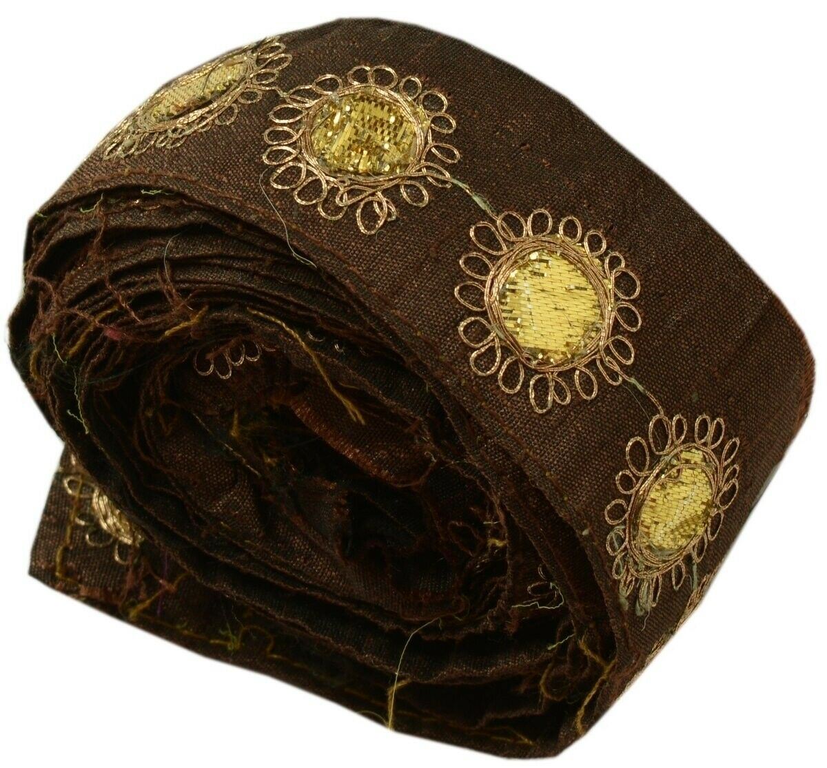 Vintage Sari Border Indian Craft Trim Embroidered Gota Patti Lace Dark Brown