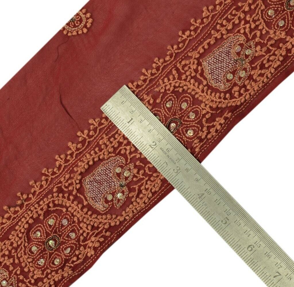 Vintage Sari Border Indian Craft Sewing Trim Hand Embroidered Lace Dark Red