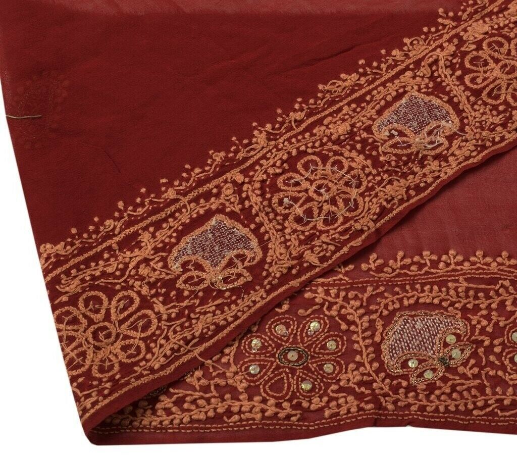 Vintage Sari Border Indian Craft Sewing Trim Hand Embroidered Lace Dark Red