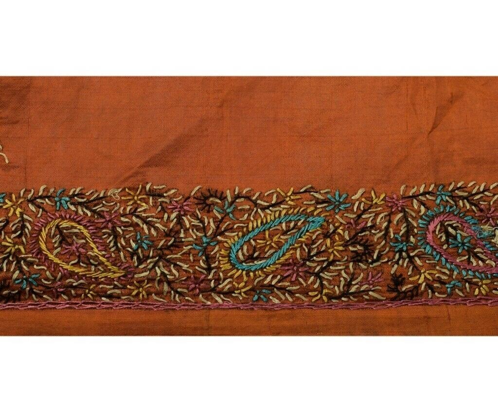 Vintage Sari Border Indian Craft Sewing Trim Hand Embroidered Ribbon Lace Rust
