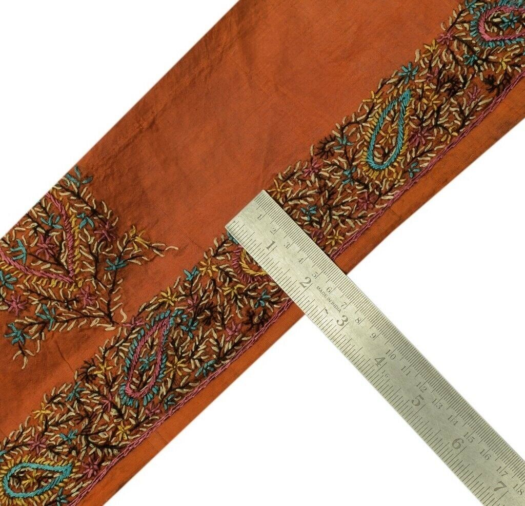 Vintage Sari Border Indian Craft Sewing Trim Hand Embroidered Ribbon Lace Rust