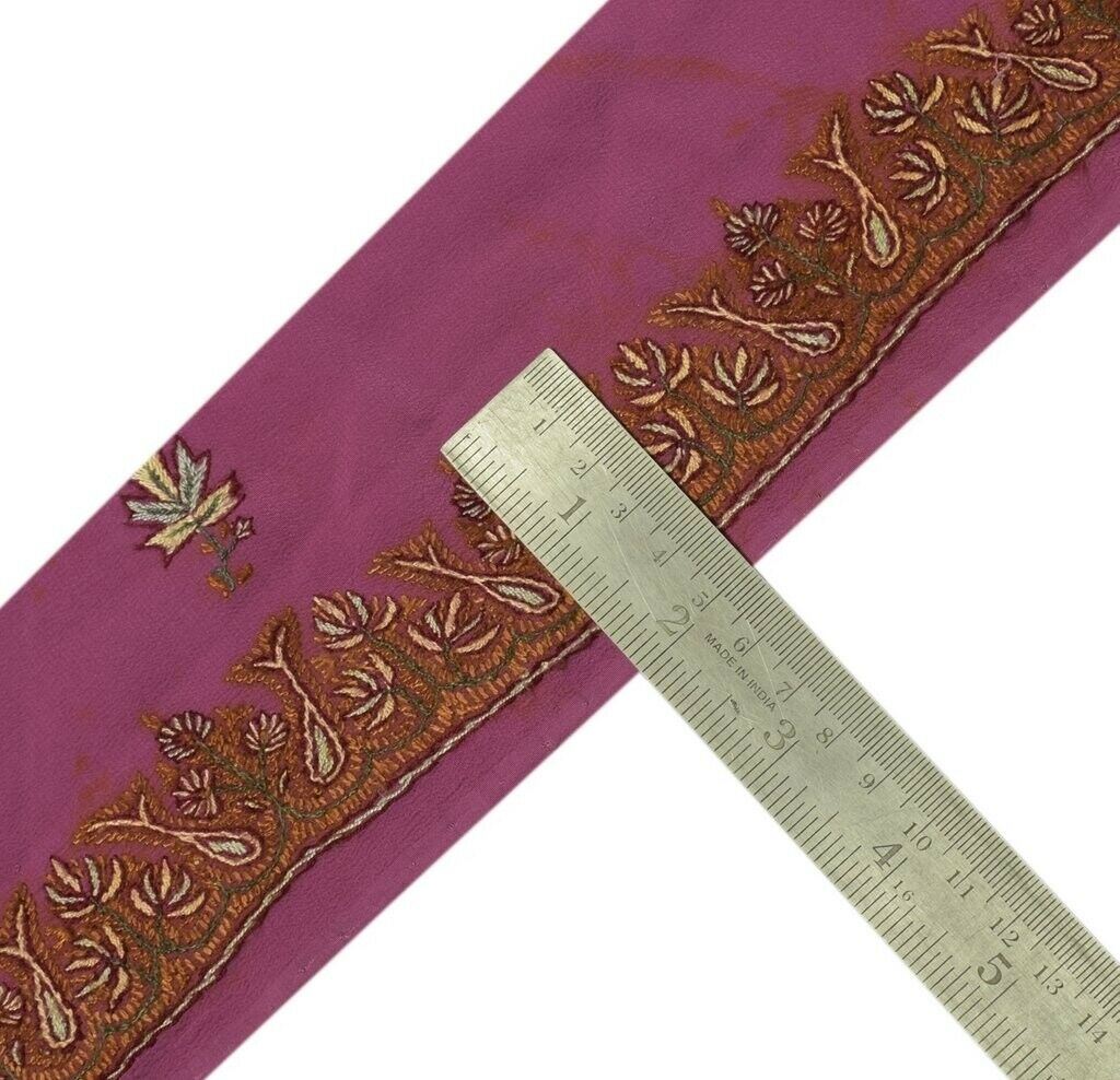 Vintage Sari Border Indian Craft Sewing Trim Hand Embroidered Lace Magenta