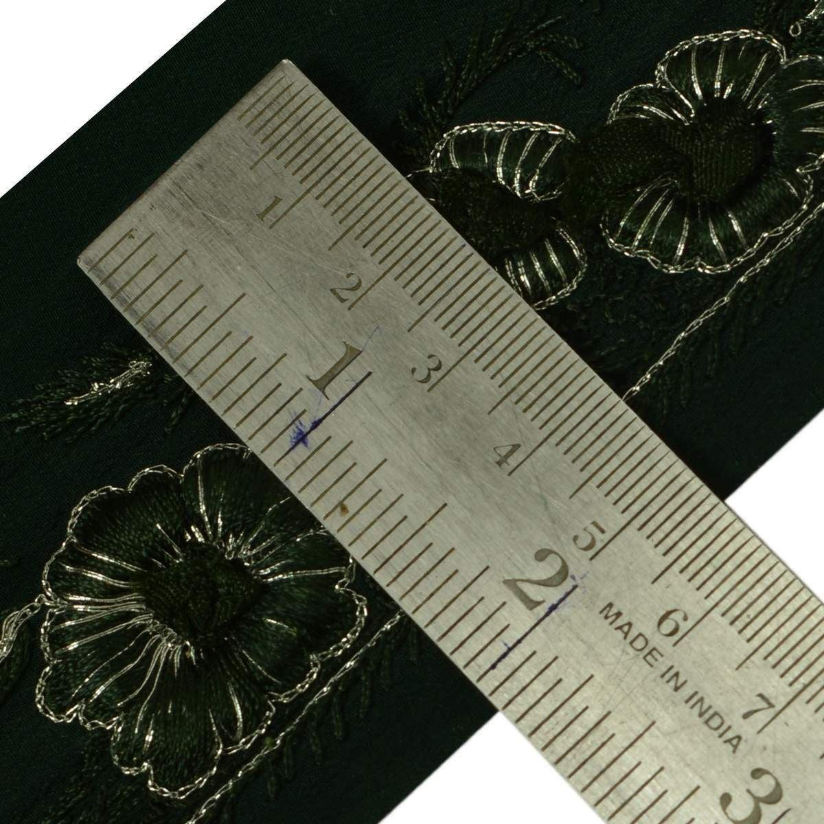 Vintage Sari Border Indian Craft Trim Lace Embroidered Floral Green Ribbon Wrap