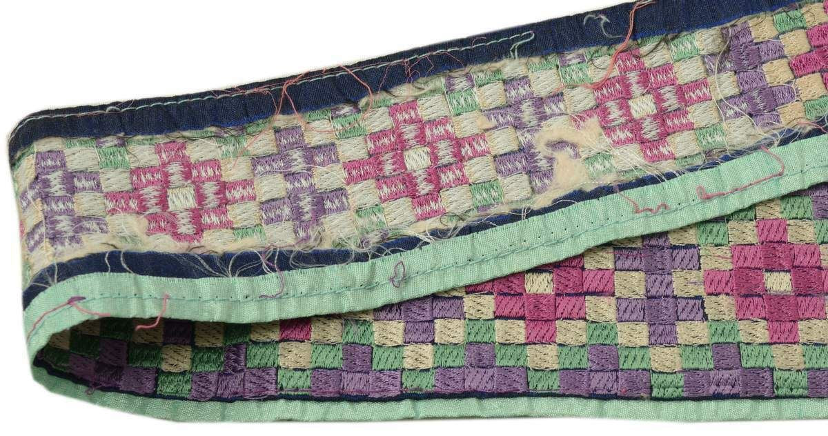 Vintage Sari Border Indian Craft Trim Embroidered Multi Color Checks Lace Ribbon