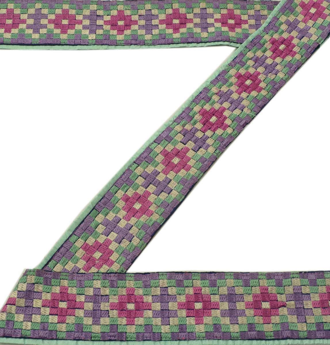 Vintage Sari Border Indian Craft Trim Embroidered Multi Color Checks Lace Ribbon