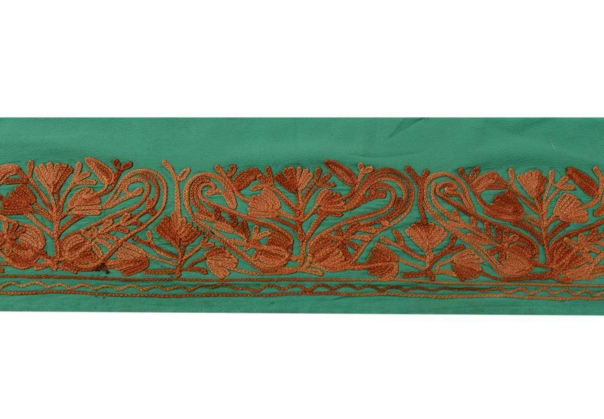 2.5" W Vintage Sari Border Indian Craft Trim Embroidered Green Lace Ribbon